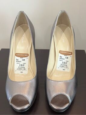 Calvin Klein Women's Metallic Anthracite Peep-Toe Heels